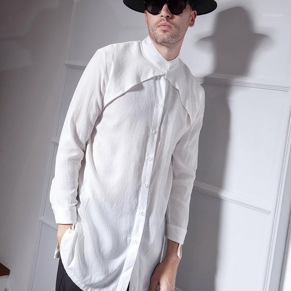 long-sleeved shirt men slim chic korean trend shirt men's fashion net red stand collar wear large-sized trend in the long1, White;black
long-sleeved shirt men slim chic korean trend shirt men's fashion net red stand collar wear large-sized trend in the long1, White;black