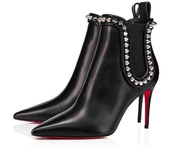 fashion women red bottom boot studded spikes flats shoes ankle boots woman heels boot party wedding shoes with box high quality, Black
fashion women red bottom boot studded spikes flats shoes ankle boots woman heels boot party wedding shoes with box high quality, Black