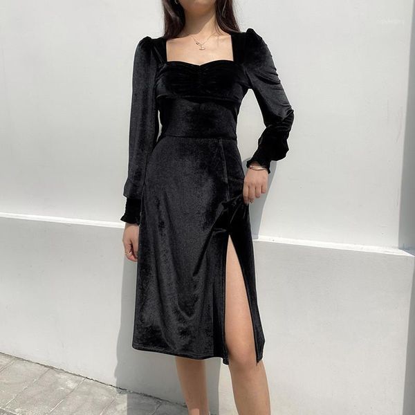 autumn women's velvet dress long sleeve square neck high waist slim slit knee length party dress female fashion street wear1, Black;gray
autumn women's velvet dress long sleeve square neck high waist slim slit knee length party dress female fashion street wear1, Black;gray