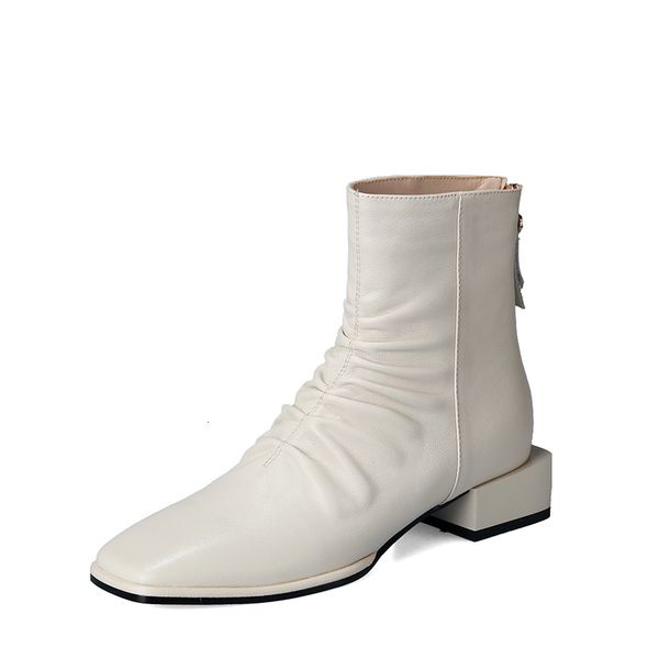 2021 new genuine leather pleated decoration woman boots elegant thick low heels pumps office lady party shoes 31r2, Black 
2021 new genuine leather pleated decoration woman boots elegant thick low heels pumps office lady party shoes 31r2, Black