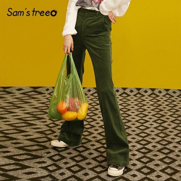 samstree vintage corduroy women pants, autumn fashion mid waist female flare pants green casual office lady trousers y200418, Black;white
samstree vintage corduroy women pants, autumn fashion mid waist female flare pants green casual office lady trousers y200418, Black;white