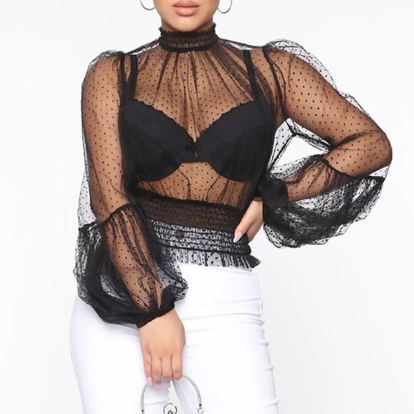 women's blouses & shirts women perspective mesh polka dot pleated waist tunic black long sleeve transparent, White
women's blouses & shirts women perspective mesh polka dot pleated waist tunic black long sleeve transparent, White
