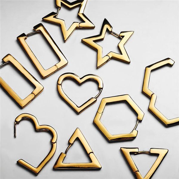 hoop & huggie punk gold color statement triangle star heart huggies earrings fashion brass metal geometric for women, Golden;silver
hoop & huggie punk gold color statement triangle star heart huggies earrings fashion brass metal geometric for women, Golden;silver