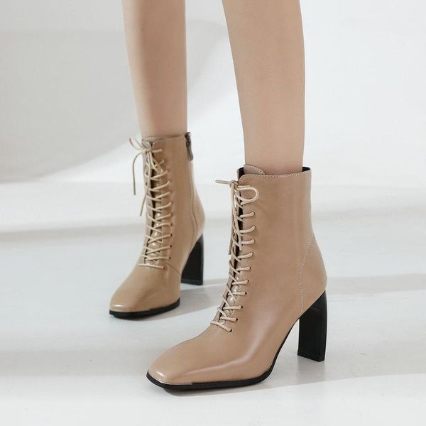 boots women pu leather lace up fashion zipper high heel ankle ladies square toe autumn winter, Black 
boots women pu leather lace up fashion zipper high heel ankle ladies square toe autumn winter, Black