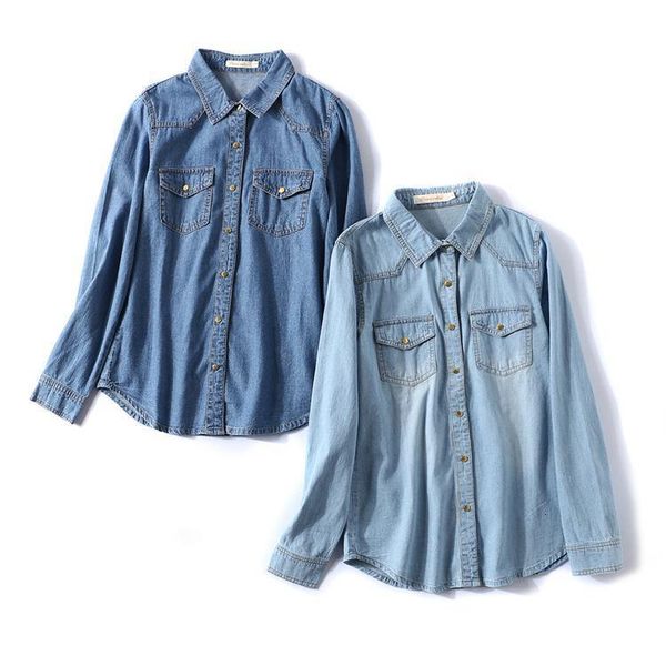 2020 spring new women denim shirts jeans shirt with pockets causal washed denim blouse female chemise femme, White
2020 spring new women denim shirts jeans shirt with pockets causal washed denim blouse female chemise femme, White
