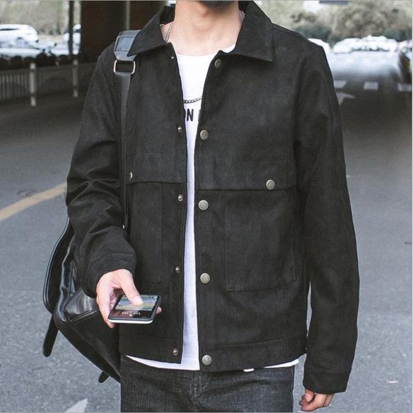 men's jackets 2021 spring and autumn man smart casual light breathable suede jacket male handsome metal button fashion lapel coat, Black;brown
men's jackets 2021 spring and autumn man smart casual light breathable suede jacket male handsome metal button fashion lapel coat, Black;brown