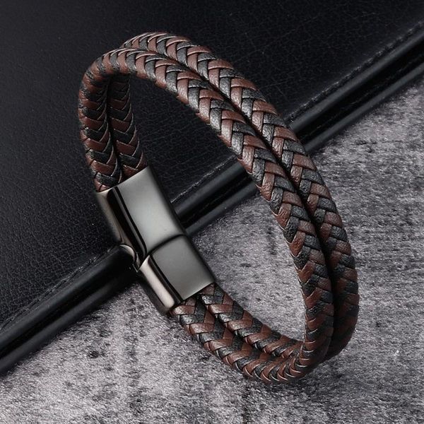 mkendn black coffee double leather bracelet punk black stainless steel magnetic clasp braided bangle for men trendy male jewelry, Golden;silver
mkendn black coffee double leather bracelet punk black stainless steel magnetic clasp braided bangle for men trendy male jewelry, Golden;silver