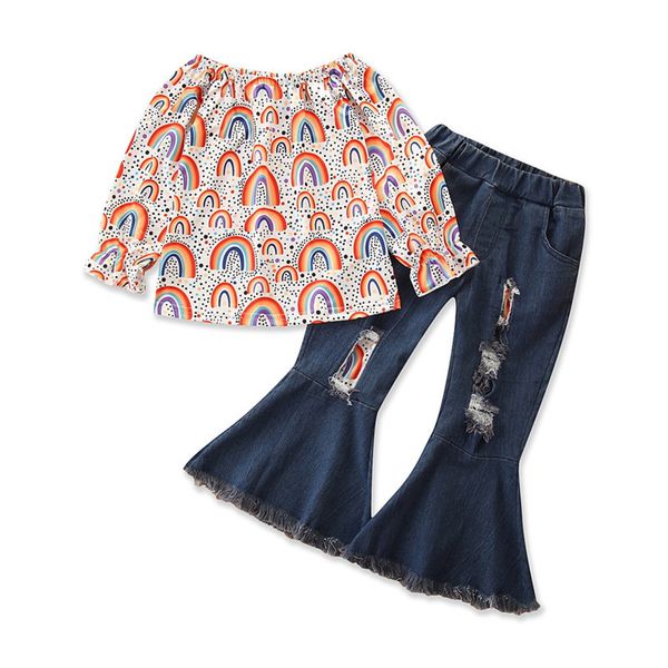 1-6y girls fashion clothing sets children kids baby girls rainbow long sleeve t-shirts + denim pants casual clothes outfits brand, White
1-6y girls fashion clothing sets children kids baby girls rainbow long sleeve t-shirts + denim pants casual clothes outfits brand, White