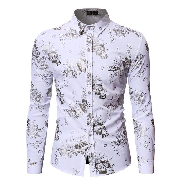 men's casual shirts white floral bronzing luxury shirt men 2021 brand slim fit long sleeve button down nightclub party male chemise, White;black
men's casual shirts white floral bronzing luxury shirt men 2021 brand slim fit long sleeve button down nightclub party male chemise, White;black