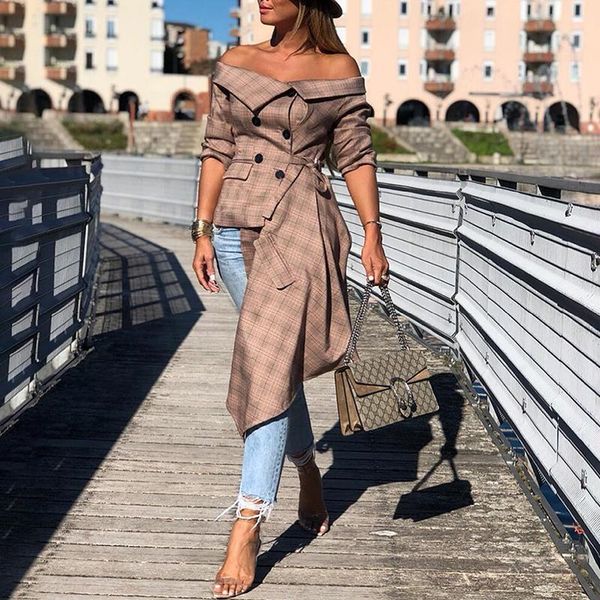 off the shoulder jacket women irregular coat plaid elegant vintage suit plus size autumn jackets outerwear giacca spalla off, Black;brown
off the shoulder jacket women irregular coat plaid elegant vintage suit plus size autumn jackets outerwear giacca spalla off, Black;brown