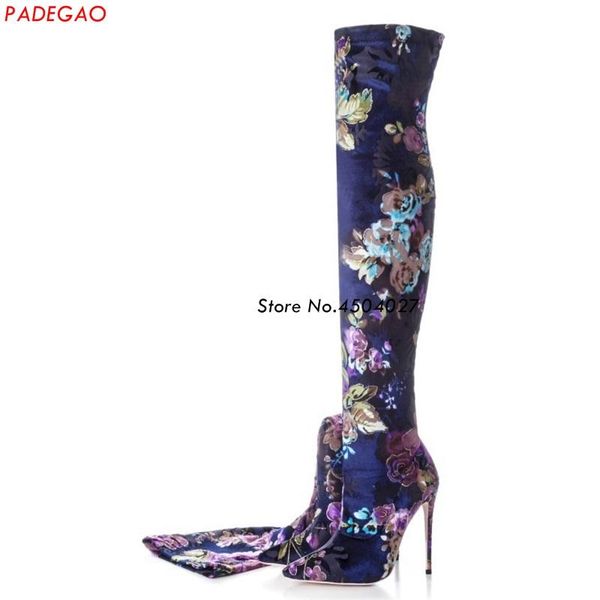spring autumn high heel boots fashion print flower boots stiletto heel over the knee stretch shoes woman, Black
spring autumn high heel boots fashion print flower boots stiletto heel over the knee stretch shoes woman, Black
