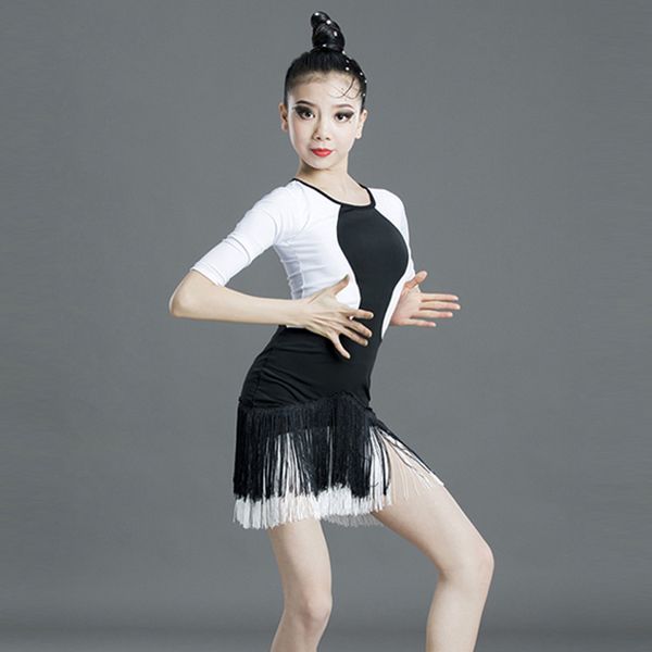 child latin dance clothes girls dress rumba samba modern dancing practice outfit black white tassels skirt performance wear 590, Black;red
child latin dance clothes girls dress rumba samba modern dancing practice outfit black white tassels skirt performance wear 590, Black;red