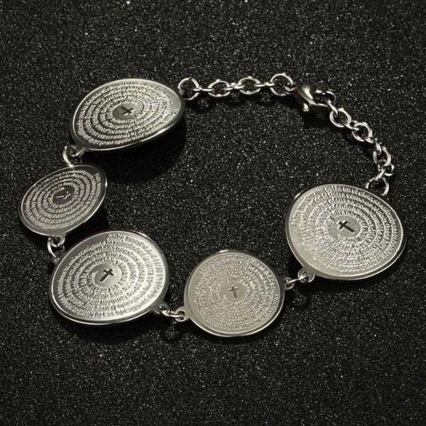 link, chain 2pcs round lady link bracelets spanish prayer bible pulseira gold sliver color stainless steel bangle religious jewelry, Black
link, chain 2pcs round lady link bracelets spanish prayer bible pulseira gold sliver color stainless steel bangle religious jewelry, Black