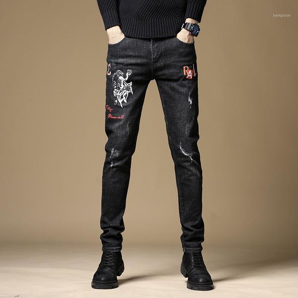 black hole letter embroidery mens elastic slim fit jeans fashion casual ripped denim pants drop shipping1, Blue
black hole letter embroidery mens elastic slim fit jeans fashion casual ripped denim pants drop shipping1, Blue