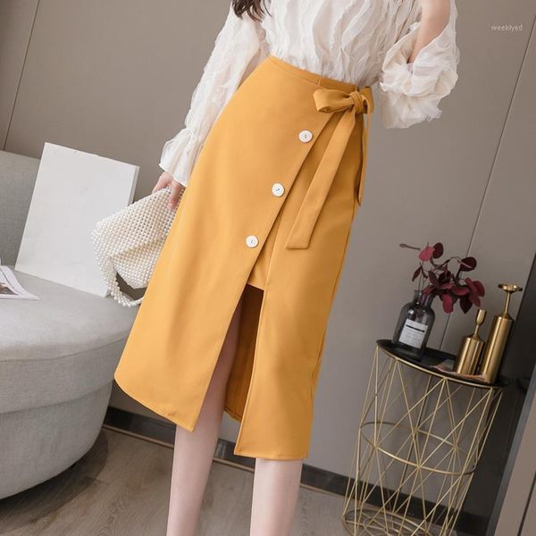 2020 spring summer high waist skirt korean elegant pencil midi skirts chic sashes button sheath wrap female skirts1, Black
2020 spring summer high waist skirt korean elegant pencil midi skirts chic sashes button sheath wrap female skirts1, Black