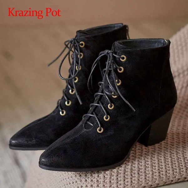 krazing pot large size work boots pig leather cross-tied pointed toe thick high heel lace up office lady dress ankle boots l1f2, Black
krazing pot large size work boots pig leather cross-tied pointed toe thick high heel lace up office lady dress ankle boots l1f2, Black