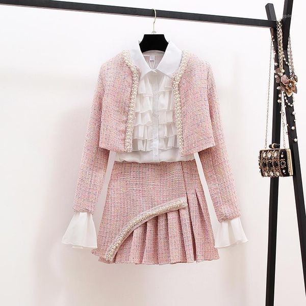 two piece dress autumn winter fashion ladies suits elegant ruffles white blouses + beaded short jackets tweeds mini skirts women 3 pcs set1
two piece dress autumn winter fashion ladies suits elegant ruffles white blouses + beaded short jackets tweeds mini skirts women 3 pcs set1