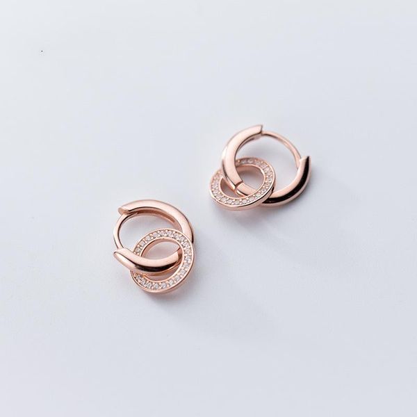 stud 100% 925 sterling silver / rose gold korean style round inlay crystal circle buckle earrings for women lady girls jewelry, Golden;silver