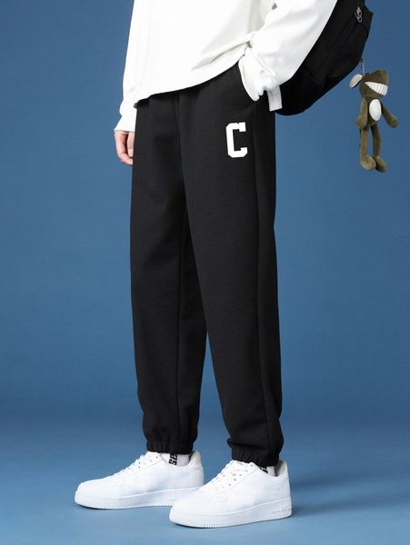 men letter graphic pants n2tp#, Black
