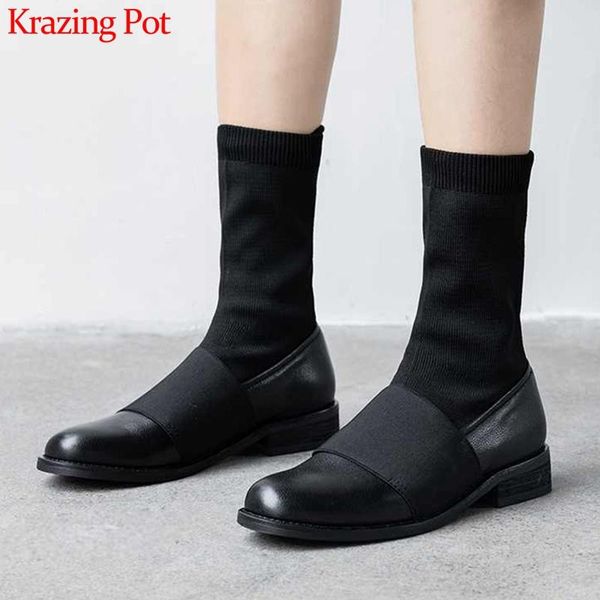 boots krazing pot cow leather knitting socks preppy style solid round toe med heels keep warm winter women mid-calf l27, Black
boots krazing pot cow leather knitting socks preppy style solid round toe med heels keep warm winter women mid-calf l27, Black