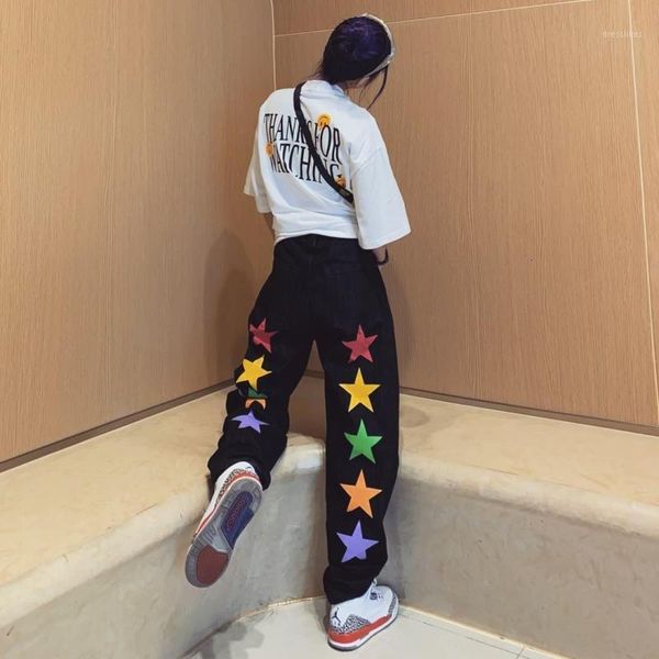 women's pants & capris 2021 black jeans women's straight tube loose high waist street style trend colorful five-pointed star casua, Black;white
women's pants & capris 2021 black jeans women's straight tube loose high waist street style trend colorful five-pointed star casua, Black;white
