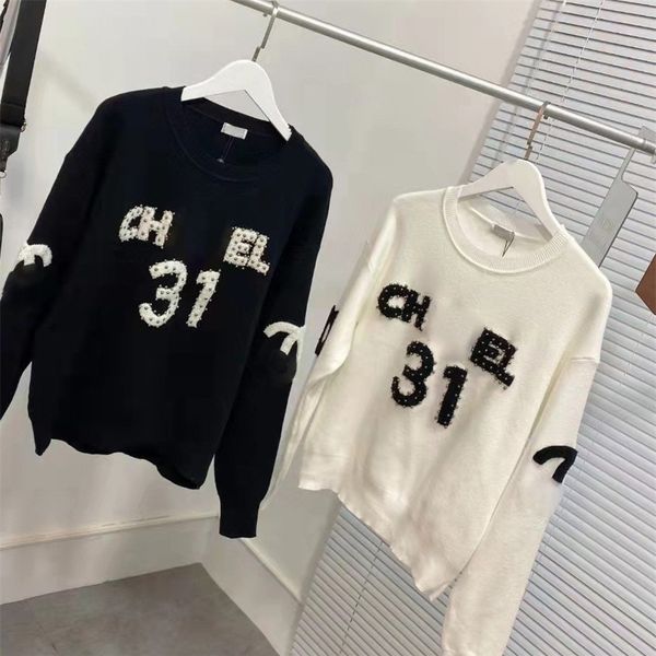 chaopai xiaoxiang autumn and winter new women's style no. long sleeved round neck sweater nail bead solid color sweater, White 
chaopai xiaoxiang autumn and winter new women's style no. long sleeved round neck sweater nail bead solid color sweater, White