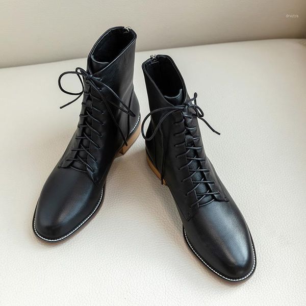 royesic genuine cow leather boots women's 2020 autumn new single boots round toe thick heel lace-up ankle1, Black
royesic genuine cow leather boots women's 2020 autumn new single boots round toe thick heel lace-up ankle1, Black
