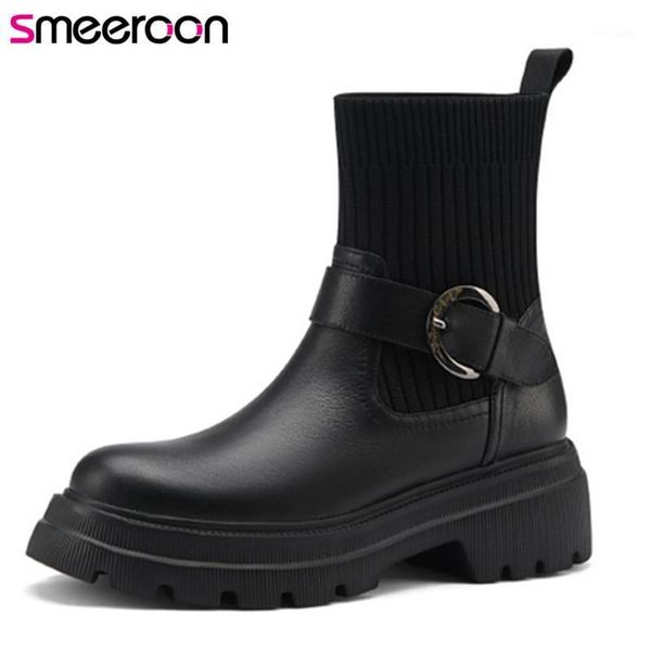 boots smeeroon 2021 autumn winter ankle for women genuine leather +knitting stretch fashion casual shoes woman1, Black
boots smeeroon 2021 autumn winter ankle for women genuine leather +knitting stretch fashion casual shoes woman1, Black