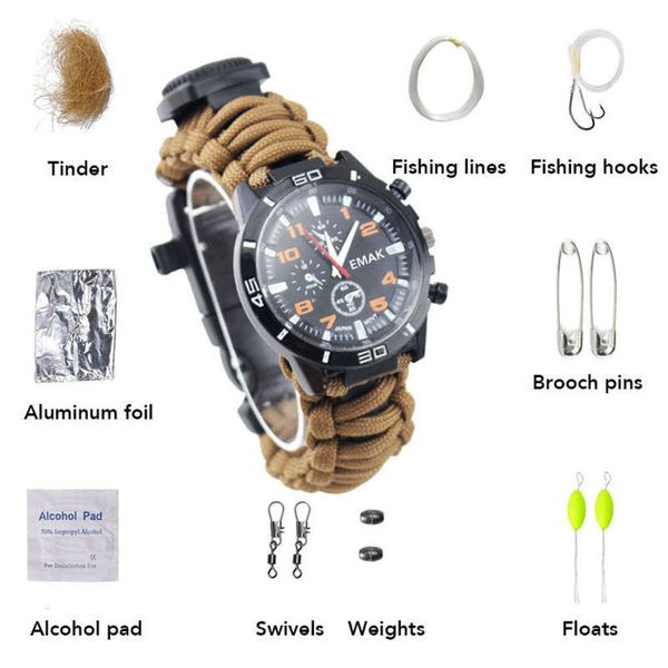 outdoor camouflage survive mountaineering men's watch in the wild multifunctional flint watch with fishing hook, Slivery;brown
outdoor camouflage survive mountaineering men's watch in the wild multifunctional flint watch with fishing hook, Slivery;brown
