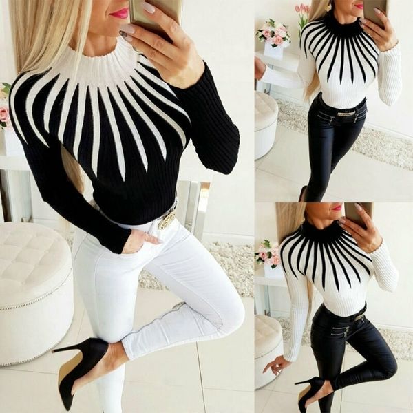 women ladies turtleneck sweater long sleeve slim casual black white sweaters y200720, White;black
women ladies turtleneck sweater long sleeve slim casual black white sweaters y200720, White;black