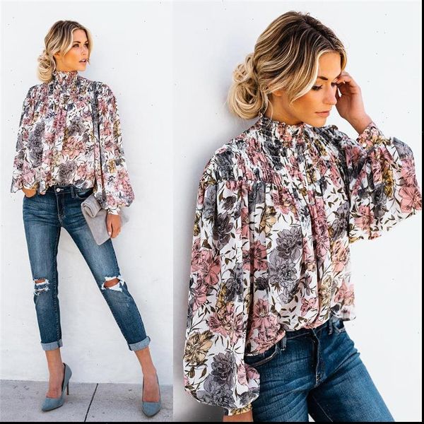 high collar blouse fashion ladies floral long sleeve casual shirt loose lantern sleeve printed turtle neck blouse shirt, White
high collar blouse fashion ladies floral long sleeve casual shirt loose lantern sleeve printed turtle neck blouse shirt, White