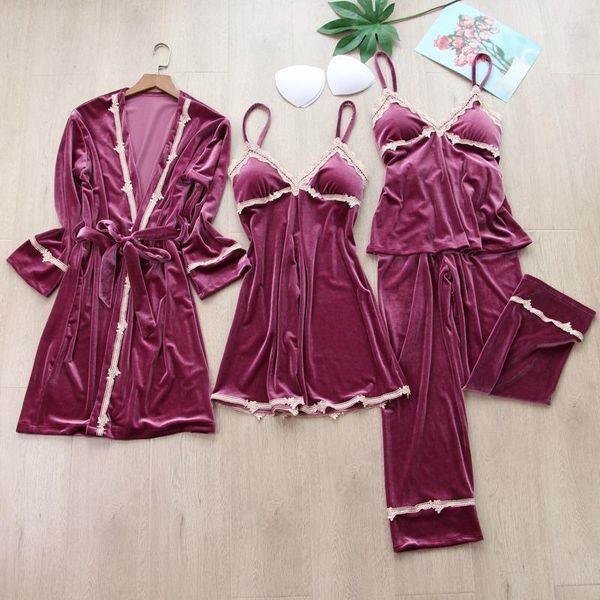 women's sleepwear female fashion thin gold velvet pajamas four-piece long-sleeved nightgown suspenders chest pad nightdress home servic, Black;red
women's sleepwear female fashion thin gold velvet pajamas four-piece long-sleeved nightgown suspenders chest pad nightdress home servic, Black;red