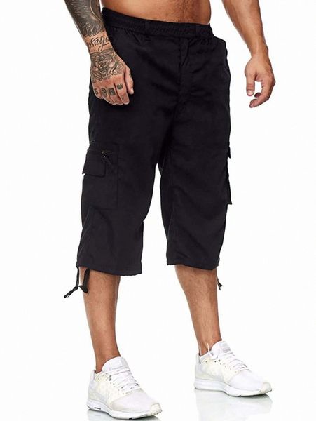 men flap pocket cargo shorts m18t#, Black