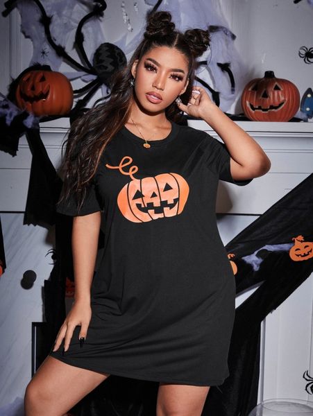 plus pumpkin print sleepshirt i2v1#, Black;white 
plus pumpkin print sleepshirt i2v1#, Black;white
