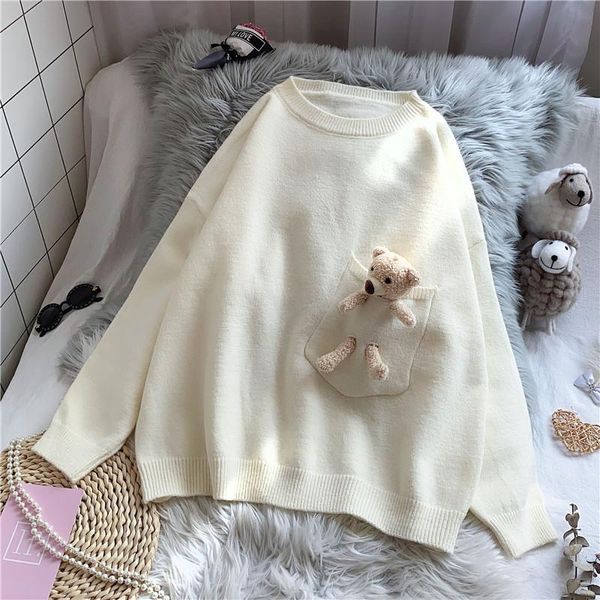 women's sweaters cartoon patchwork knitted women sweater and pullovers o-neck solid loose casual all match female pulls outwear, White;black
women's sweaters cartoon patchwork knitted women sweater and pullovers o-neck solid loose casual all match female pulls outwear, White;black