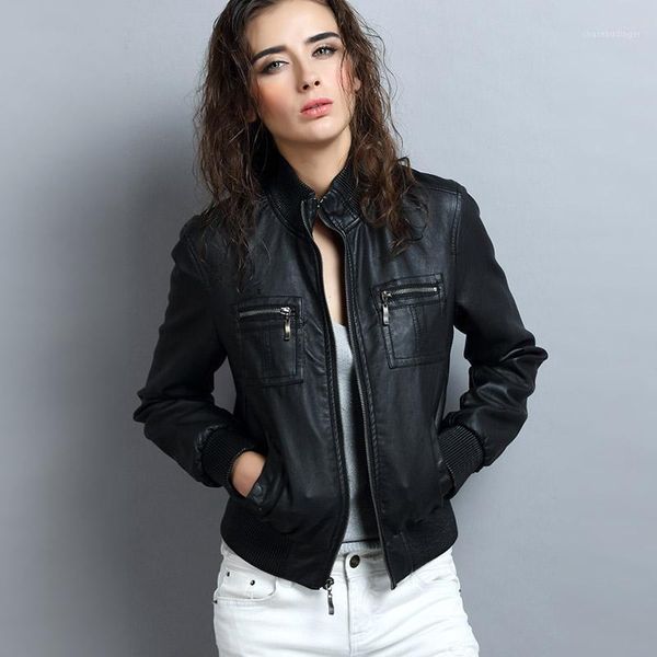 women's short leather jacket leather clothing short design coat zipper stand collar slim autumn winter 2019 jackets1, Black
women's short leather jacket leather clothing short design coat zipper stand collar slim autumn winter 2019 jackets1, Black