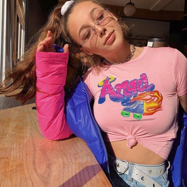 new pink women cute letter angel print cartoon short sleeve pullover shirt crop cami beach basic, White
new pink women cute letter angel print cartoon short sleeve pullover shirt crop cami beach basic, White
