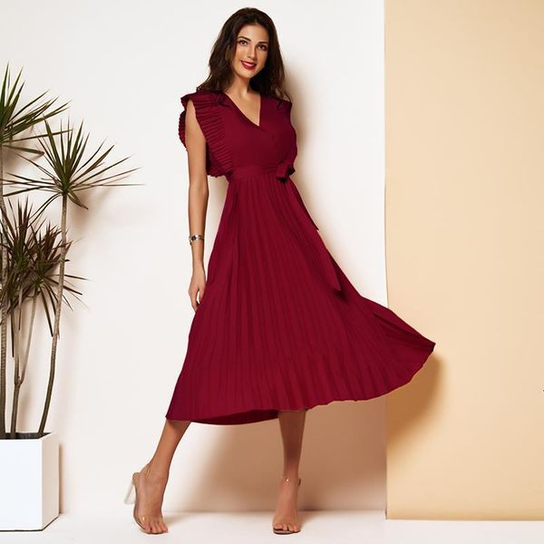 elegant pleated dress women 2 color sleeveless v neck solid aline dresses party ladies midi dress, Black;gray
elegant pleated dress women 2 color sleeveless v neck solid aline dresses party ladies midi dress, Black;gray