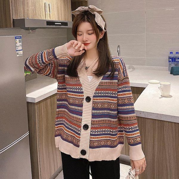 knitted cardigans women korean loose contrast color v-neck single breasted vintage knitwear coat casual female outerwear 1, White
knitted cardigans women korean loose contrast color v-neck single breasted vintage knitwear coat casual female outerwear 1, White