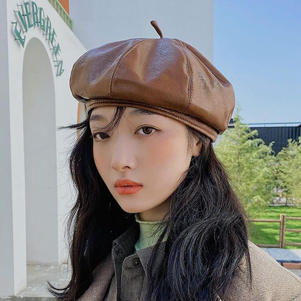 stingy brim hats trendy patent pu leather beret hat women french ladies artist fashion vintage winter autumn female bonnet beanies caps warm, Blue;gray
stingy brim hats trendy patent pu leather beret hat women french ladies artist fashion vintage winter autumn female bonnet beanies caps warm, Blue;gray