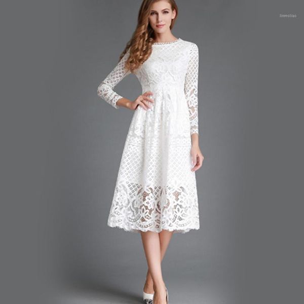 2020 new elegant hollow out lace dress women long sleeve autumn style midi-calf white lace dress spring party vestidos1, Black;gray
2020 new elegant hollow out lace dress women long sleeve autumn style midi-calf white lace dress spring party vestidos1, Black;gray