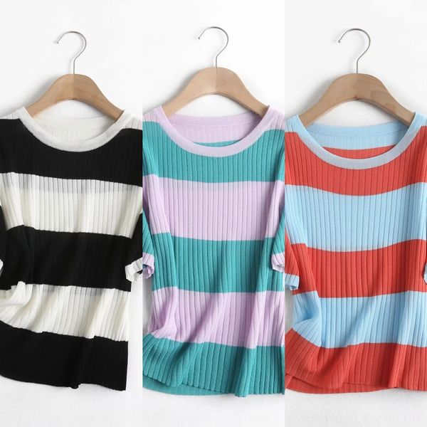 bc-9471 t-shirt women's new color wide stripe slim fitting round neck knitted short sleeve t-shirt vxb0v, White
bc-9471 t-shirt women's new color wide stripe slim fitting round neck knitted short sleeve t-shirt vxb0v, White