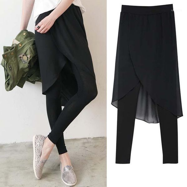 large size european and american style 2020 spring and summer new fashion stitching chiffon comfort slim slimming pants1, Black;white
large size european and american style 2020 spring and summer new fashion stitching chiffon comfort slim slimming pants1, Black;white