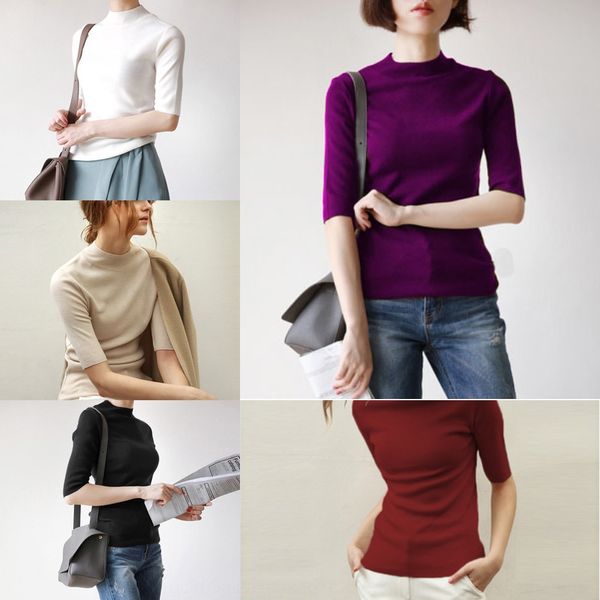 half high neck knitted coat t- t-shirt women's spring wear short knitted bottoming shirt slim and slim five point sleeve thin for wo, White;black
half high neck knitted coat t- t-shirt women's spring wear short knitted bottoming shirt slim and slim five point sleeve thin for wo, White;black