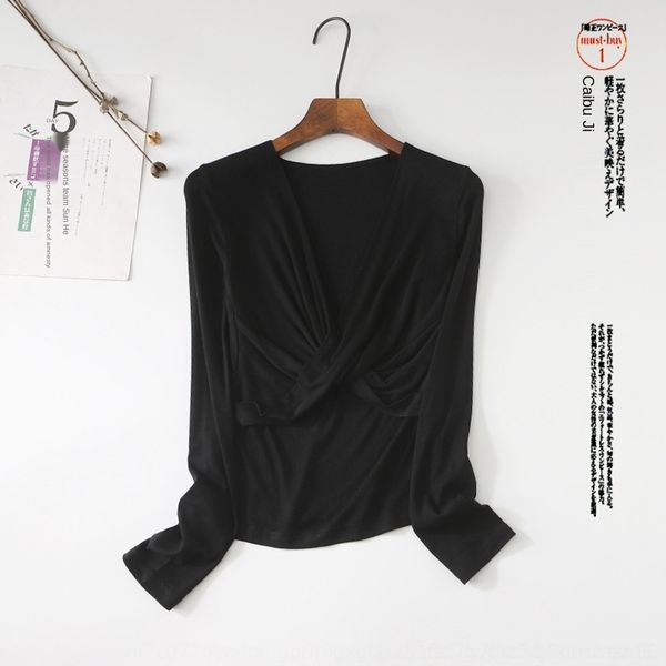 eb0v3 autumn 2020 decorated body coat tsleeve women's versatile chest cross v-neck cotton knitted elastic t-shirt long sh bottom, White
eb0v3 autumn 2020 decorated body coat tsleeve women's versatile chest cross v-neck cotton knitted elastic t-shirt long sh bottom, White