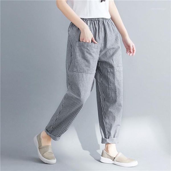 women spring cotton linen line harem pants elastic waist vintage loose casual striped trouser1, Black;white
women spring cotton linen line harem pants elastic waist vintage loose casual striped trouser1, Black;white