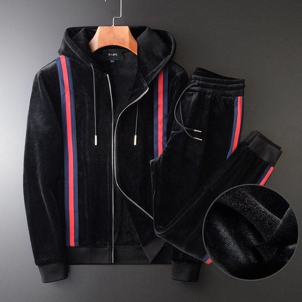 plush thick gold velvet fabric hooded outer suit men's winter new contrast color jacket sports two-piece suit, White;black
plush thick gold velvet fabric hooded outer suit men's winter new contrast color jacket sports two-piece suit, White;black