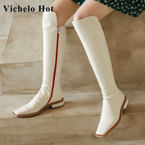 vichelo genuine leather square toe med heel winter shoes keep warm classic style beauty lady streetwear knee-high boots l92, Black
vichelo genuine leather square toe med heel winter shoes keep warm classic style beauty lady streetwear knee-high boots l92, Black