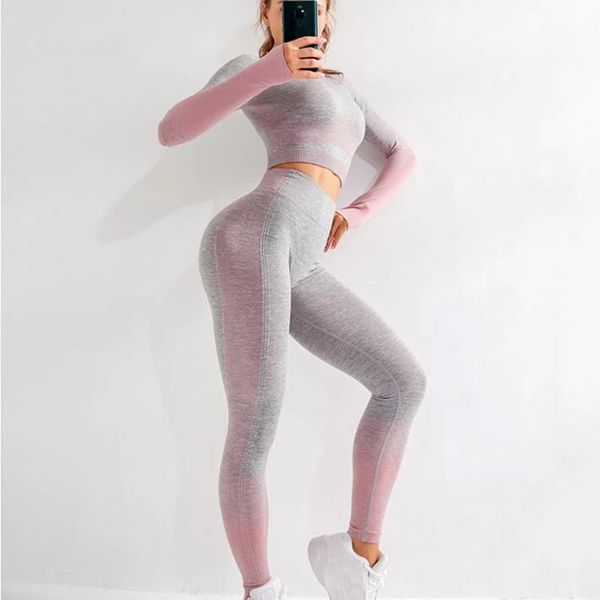 new women seamless yoga set fitness sports suits gym cloth long sleeve shirts crop high waist leggings workout yoga clothing, Gray
new women seamless yoga set fitness sports suits gym cloth long sleeve shirts crop high waist leggings workout yoga clothing, Gray