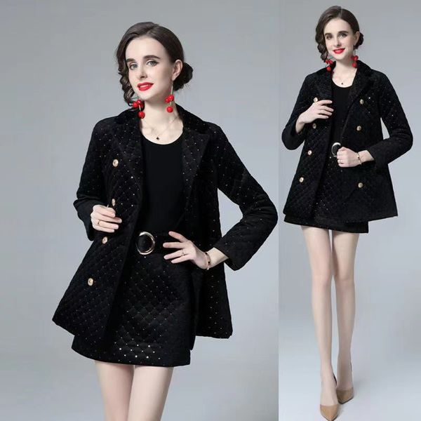 women's wool two piece 2022 winter tweed suit celebrity suit collar woolen coat with short skirt ol, Black
women's wool two piece 2022 winter tweed suit celebrity suit collar woolen coat with short skirt ol, Black
